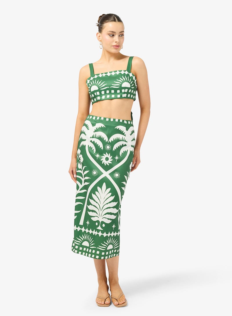 Ginger Square Neck Tropical Print Top & Skirt Coord Set - Image 5